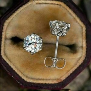 New 925 Silver Filled Stud Earring Charm Jewelry Round Cubic Zircon